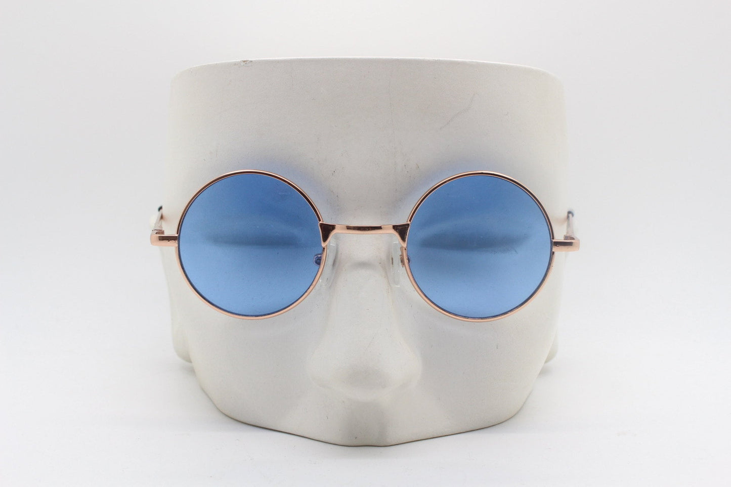 Kids 90s round vintage sunglasses. Rose gold metal frame with sky blue lenses. Childrens. John Lennon. BNWT