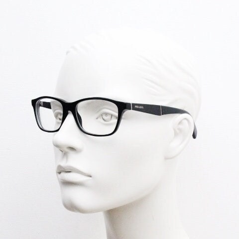 Prada eye glasses model VPR 14P made in Italy. Black acetate matt and gloss finish optical frames. Prescription eyeglasses. RX spectacles