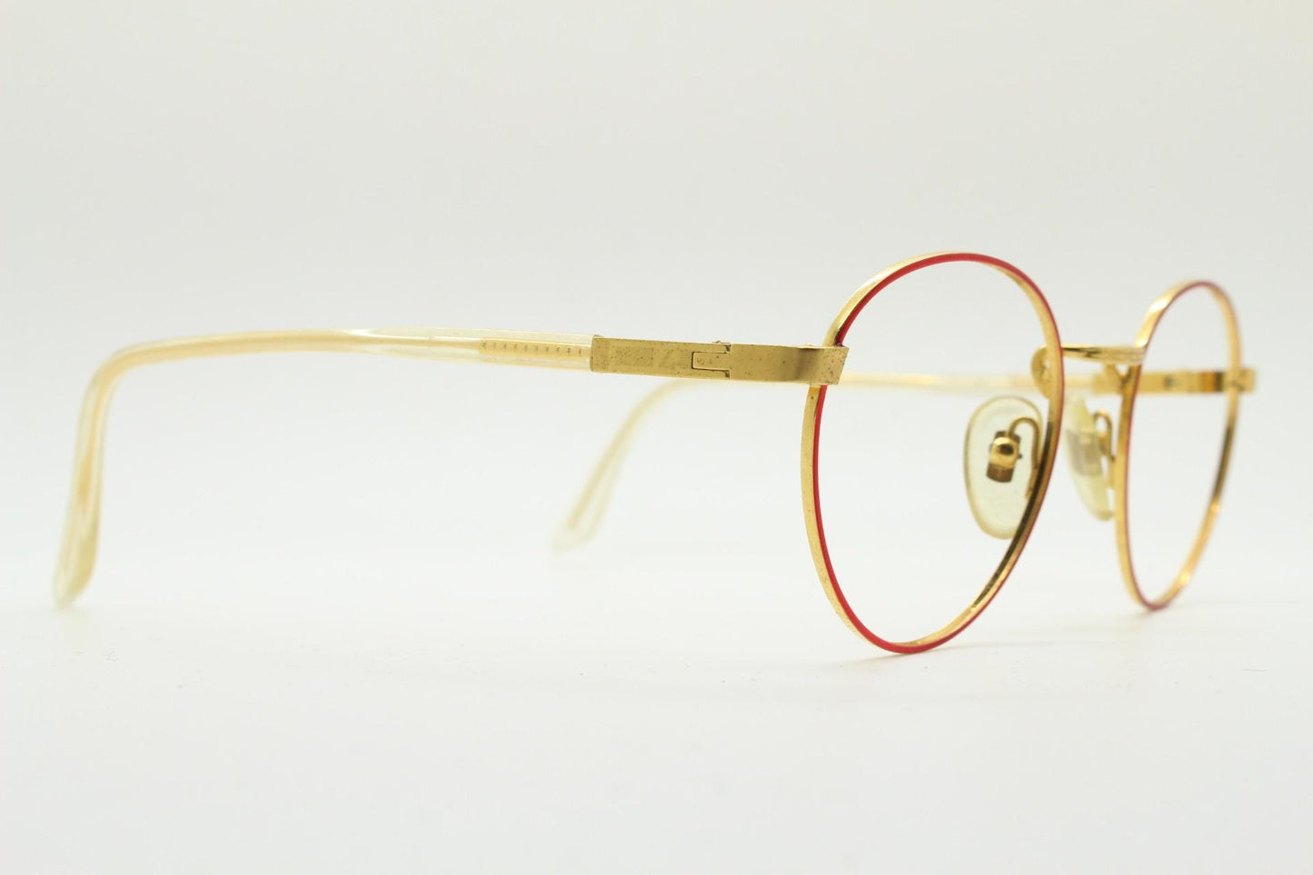 Lozza 90s vintage round panto eye glasses hand made in Italy. Bright metallic red and gold optical frames. Prescription eyeglasses. RX