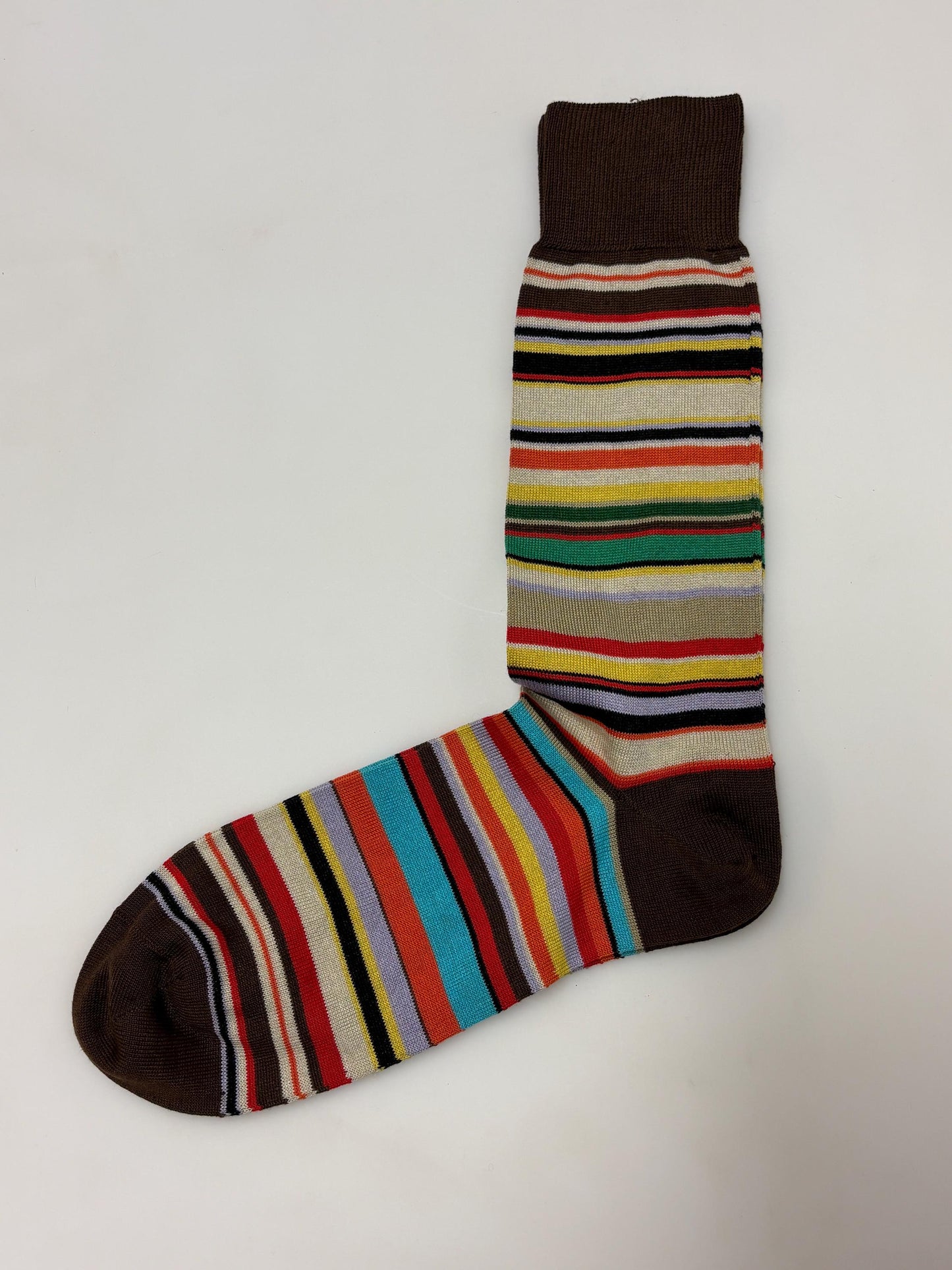 Paul Smith narrow horizontal striped socks in signature rainbow multi colours. Made in Italy. Vintage NOS. Mens large