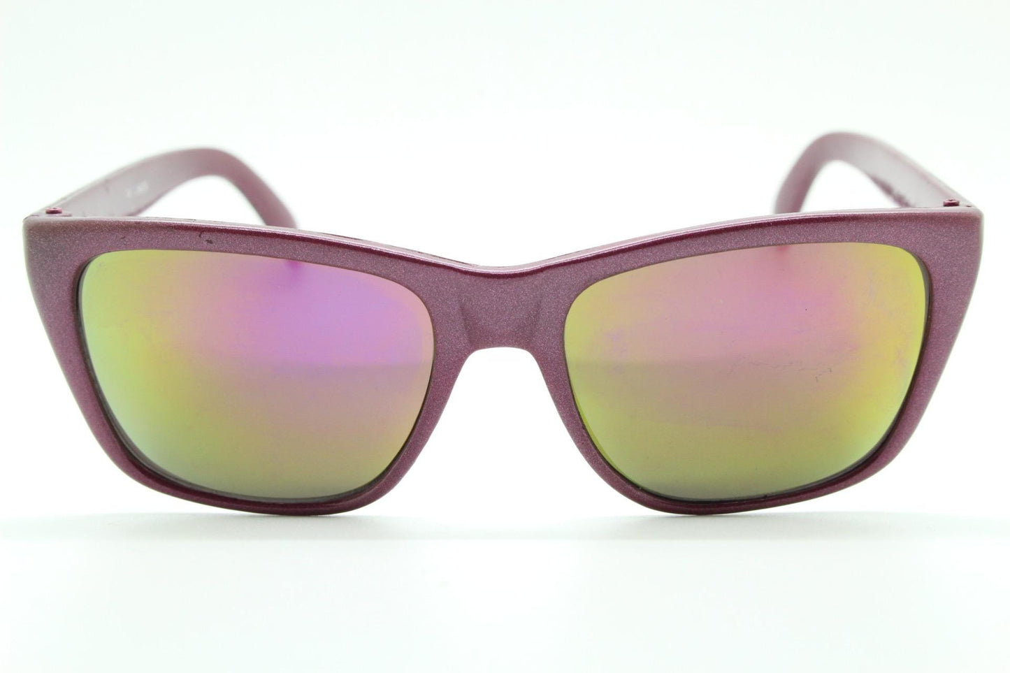 80s vintage square cat eye sunglasses. Pointed purple frame with reflective gold mirror lenses. Rockabilly cateye. VGC NOS