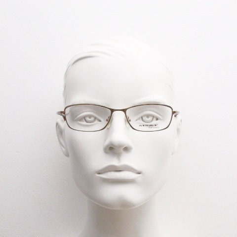MS&F 90s vintage rectangular eye glasses. Flexible metallic brown chrome flat metal optical frame. Prescription RX. NOS