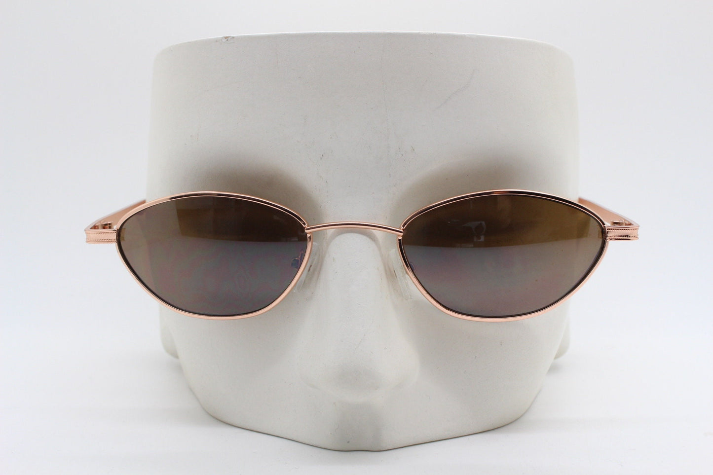 90s vintage low profile angular sunglasses. Minimal small rose gold metal frame with brown lenses, Unused. BNWT