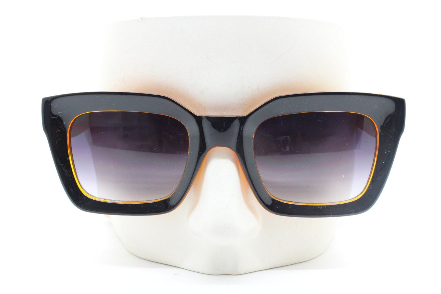 Y2K vintage rectangular cat eye sunglasses. Women's thick black and orange 60s style frame with graduating smoky lenses. 2000s BNWT