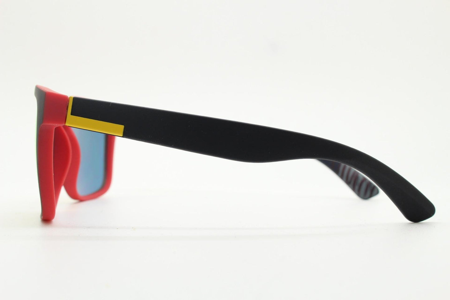 Y2K vintage rectangular sunglasses. Black and orange rubber finish frame with intense gold mirror lenses. Modified wayfarer. 2000's NOS