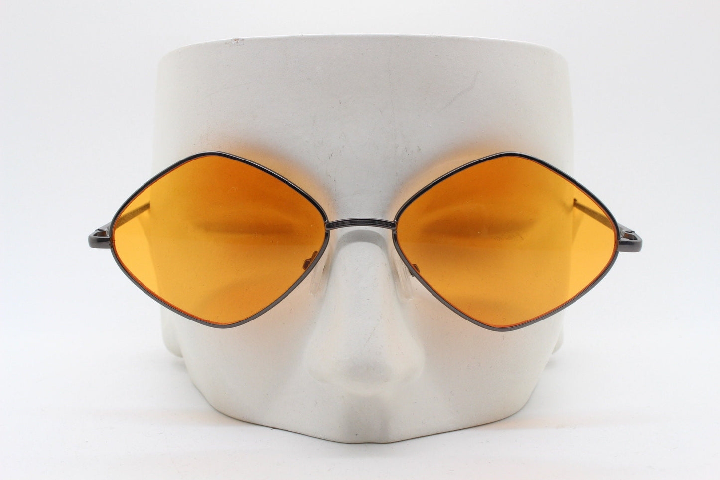 90s vintage diamond sunglasses. Minimal bronze brown psychedelic mod style frame with blazing orange lenses. Unused BNWT