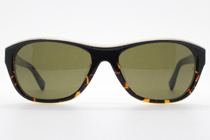 Linda Farrow Luxe sunglasses made in Japan. Blended black and tortoise layered acetate. Gallery Projects Vintage. NOS