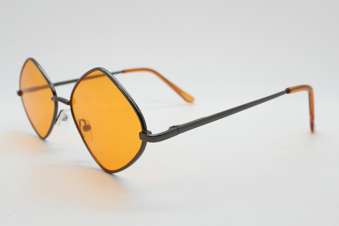 90s vintage diamond sunglasses. Minimal bronze brown psychedelic mod style frame with blazing orange lenses. Unused BNWT
