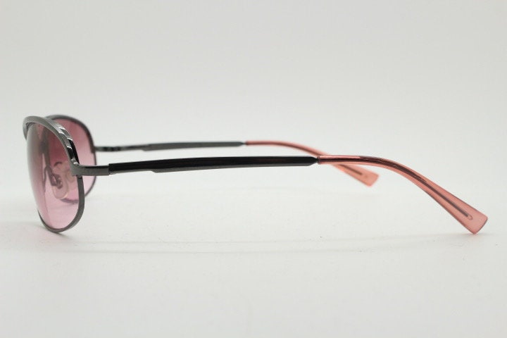 2000s vintage purple mini bug eye aviator sunglasses. Grey chrome frame with sensational graduating mulberry lenses. Y2K. 90s. Unused NOS