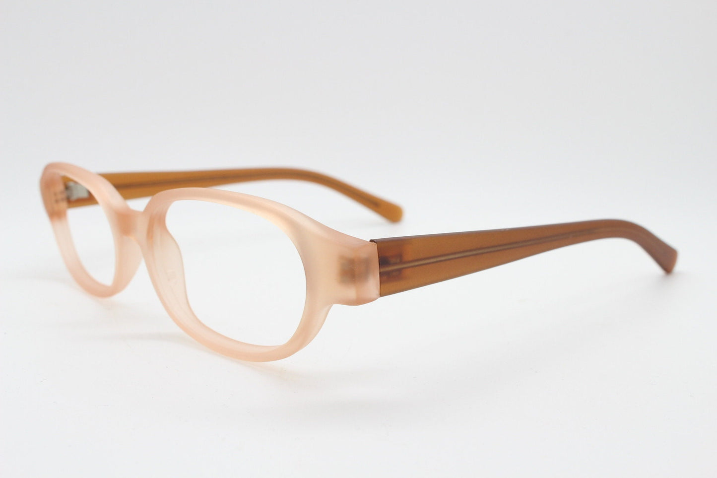90s vintage 2 tone glasses. Frosted peach cat eye optical frame with brown arms. Prescription eyeglasses. RX cat eye Spectacles. Unused NOS