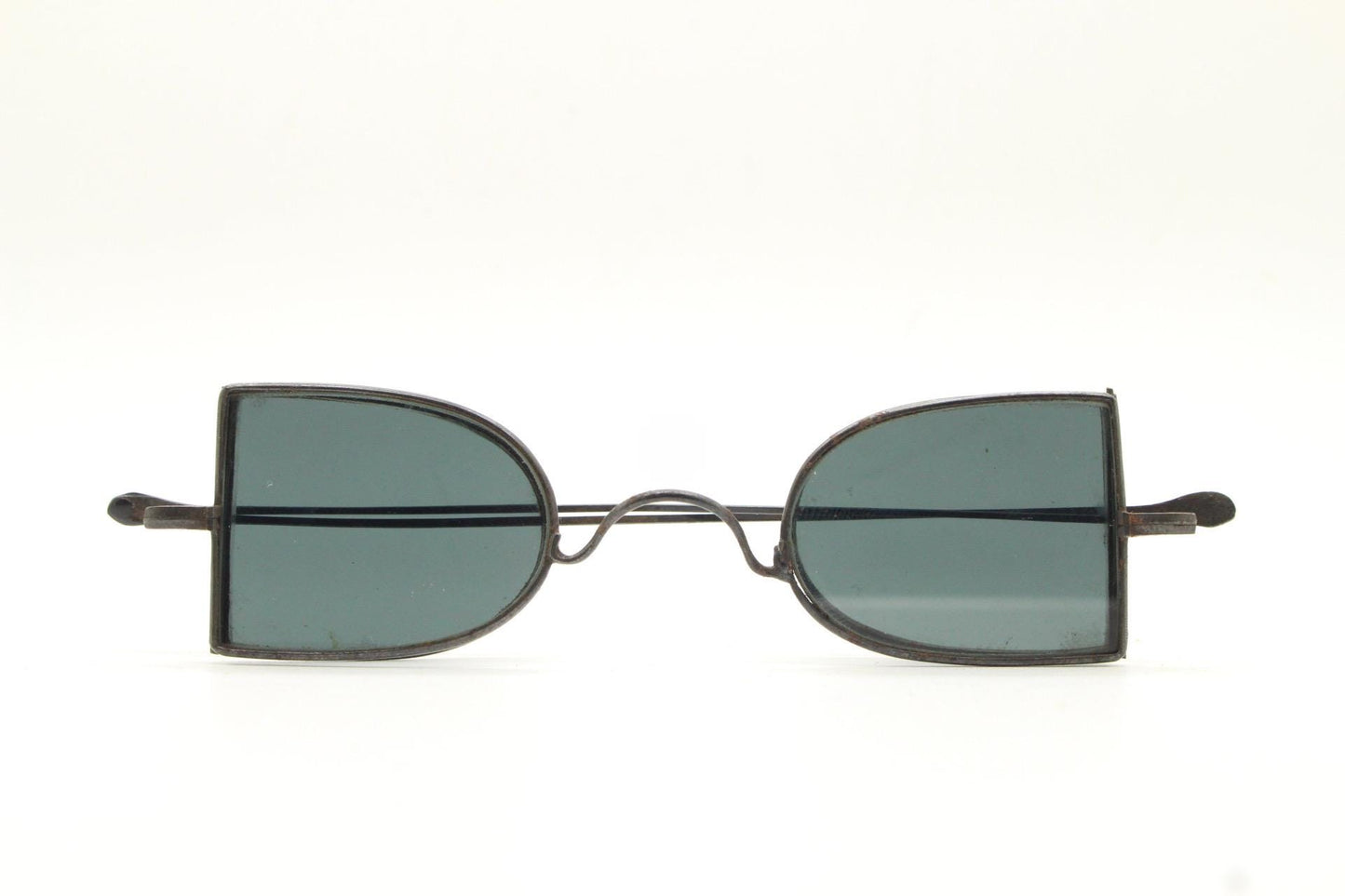 Victorian folding steel train driver sunglasses. Metal double D wire frame with real glass lenses and side windows. Antique eyewear. VGC