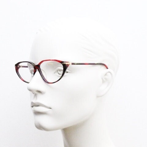Jil Sander 90s vintage cat eye glasses model 242. Red and black marbled acetate cateye optical frame. Womens RX prescription eyeglasses. NOS