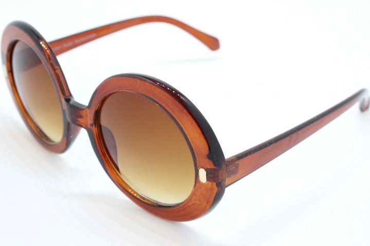 Y2k vintage oversized round sunglasses. Women's big 60s mod design brown transparent frame with Havana gradient lenses. Unused BNWT
