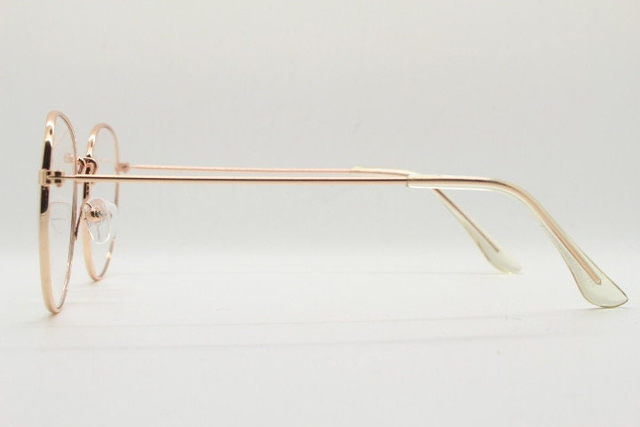 90s vintage round metal glasses, 60s design rose gold frame with clear lenses. NOS panto eyeglasses with clear lenses