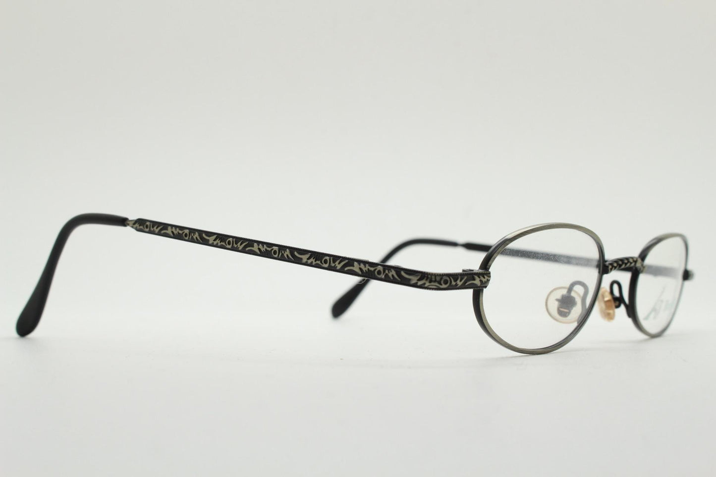 Paris Ma 90s vintage small oval eye glasses. Brushed bronze finish optical frames with ornate details. Prescription steampunk spectacles NOS