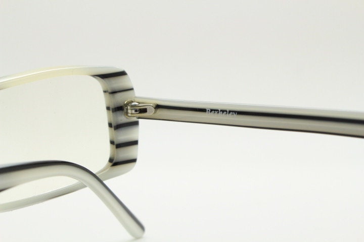 Berkeley & Son London rectangular90s vintage eye glasses. Black and white horizontal striped acetate optical frame. Prescription RX