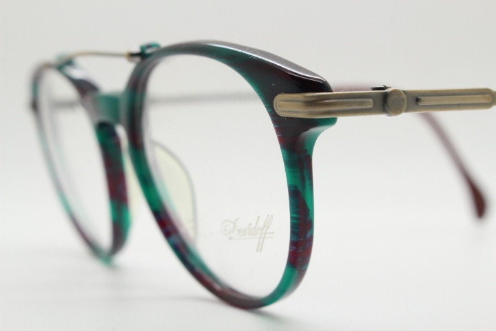 Davidoff 90s vintage round eye glasses. Very dark green and brown optical frames with bronze double bridge. Prescription RX spectacles. NOS