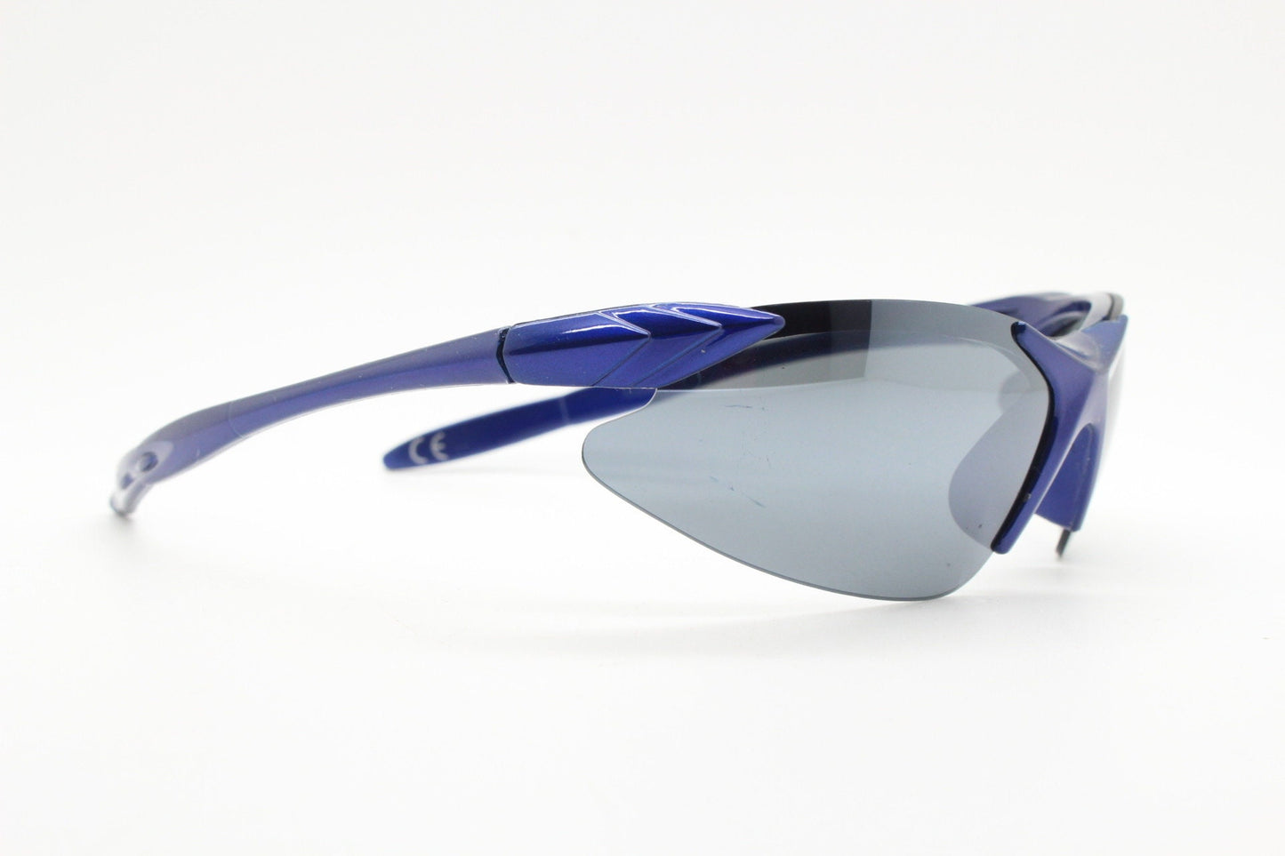 2000s vintage visor sunglasses. Blue half frame wrap around sports shield with pointed lenses. Mini mask. Cycling. Y2K. NOS