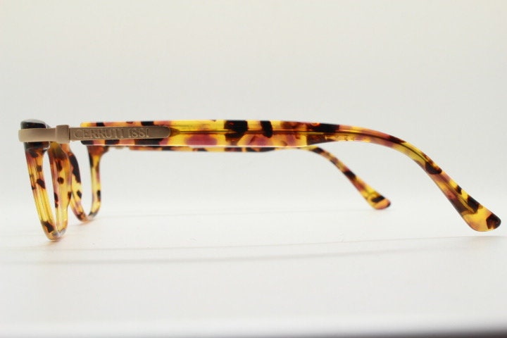 Cerruti 1881 rectangular eye glasses. Vibrant honey tortoise gloss acetate optical frame. Mens 90s vintage prescription. RX spectacles
