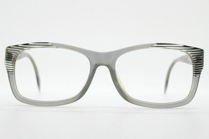 Alain Mikli rectangular eye glasses made in France. Dynamic black and white striped layered acetate grey optical frame. Prescription RX