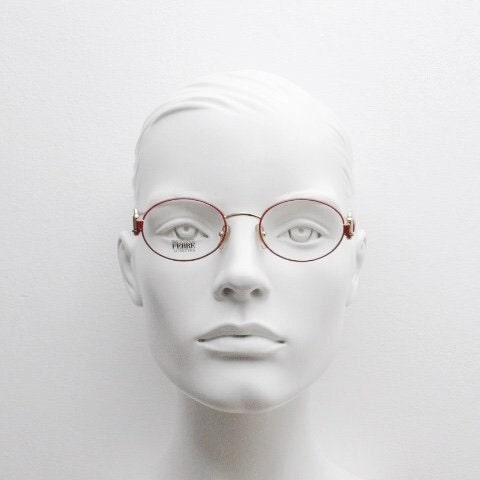 Gianfranco Ferre 90s vintage oval eye glasses made in Italy. Red and gold metal tech design optical frame. Prescription RX. NOS