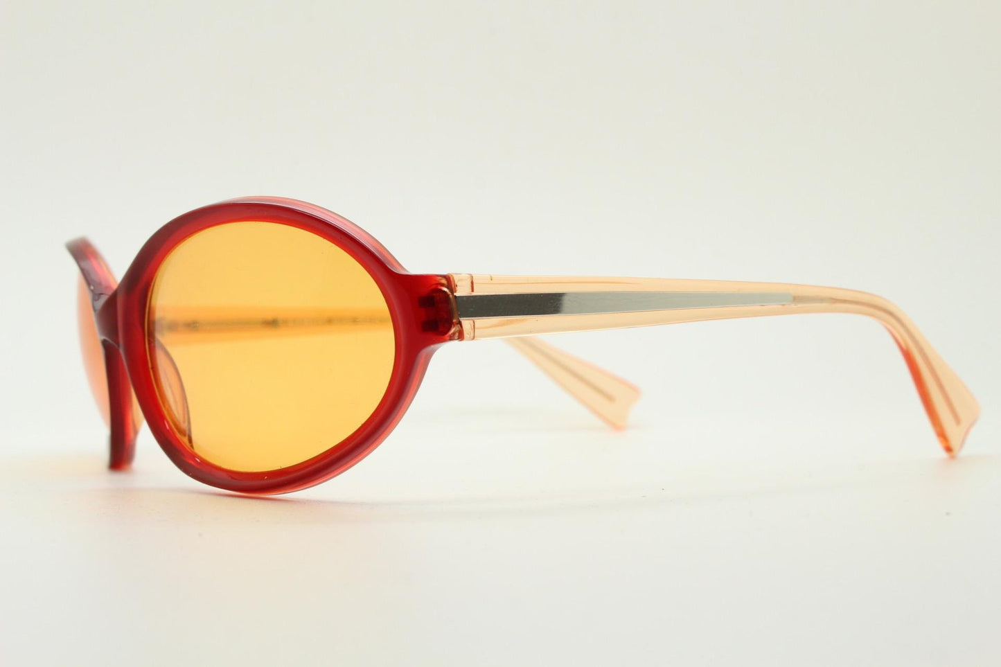 Alain Mikli Y2k vintage mini goggle sunglasses. Red transparent oval curved frame with blazing orange lenses. Definitive 2000s NOS