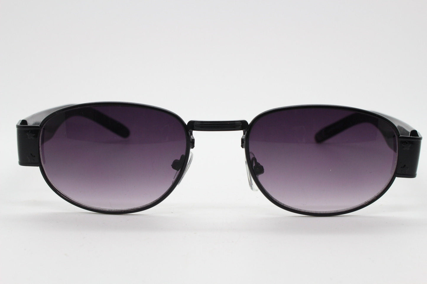 90s vintage low profile sunglasses. Black rectangular frame with thick black arms and graduated lenses. Unused BNWT