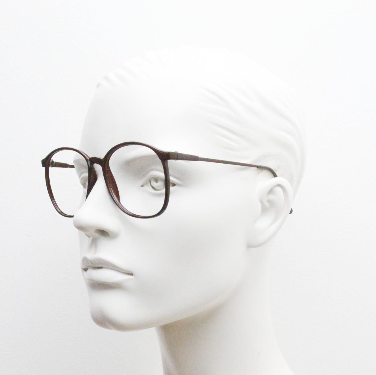 80s vintage dark brown round eye glasses. Slightly oversized slender optical frames. Prescription eyeglasses. RX spectacles