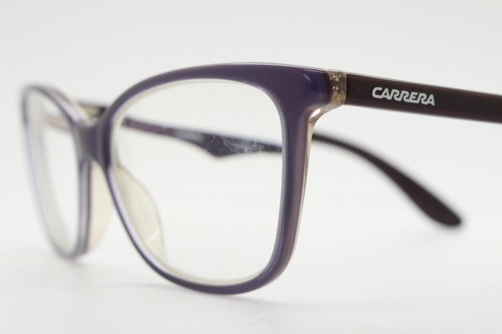 Carrera rectangular cat eye glasses. Deep purple layered acetate small cateye optical frames. Prescription eyeglasses. Vintage RX spectacles