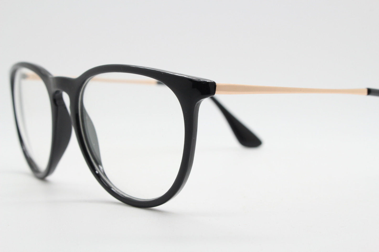90s vintage black slim glasses. Slightly oversized optical frames in black gloss. Prescription eyeglasses with clear lens. RX spectacles