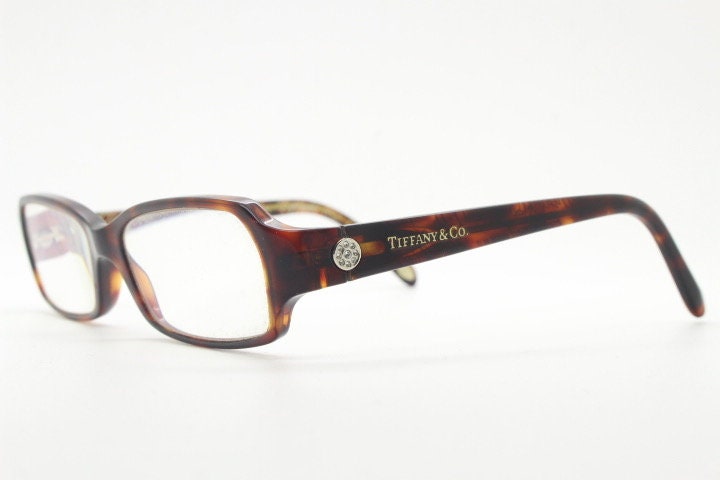 Tiffany and Co rectangular eye glasses. Luxury low profile tortoise acetate optical frames. Prescription eyeglasses. RX vintage spectacles