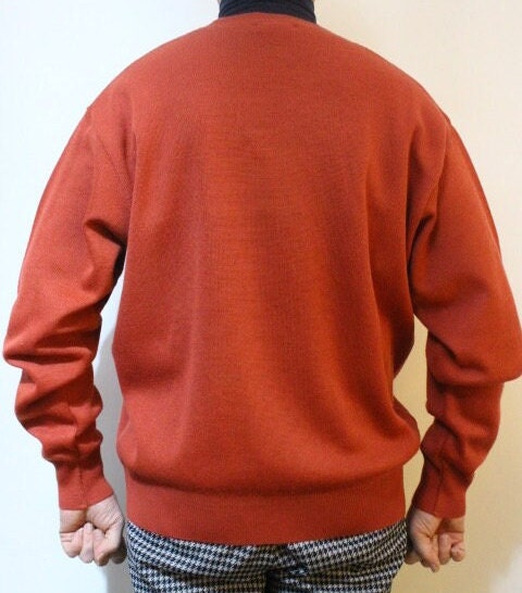 Gabicci vintage plain knit jumper. Mens orange round neck wool sweater. BNWT. Unused NOS pullover. Clearance item - rrp 80 GBP