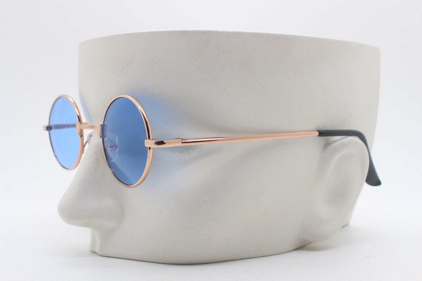 Kids 90s round vintage sunglasses. Rose gold metal frame with sky blue lenses. Childrens. John Lennon. BNWT