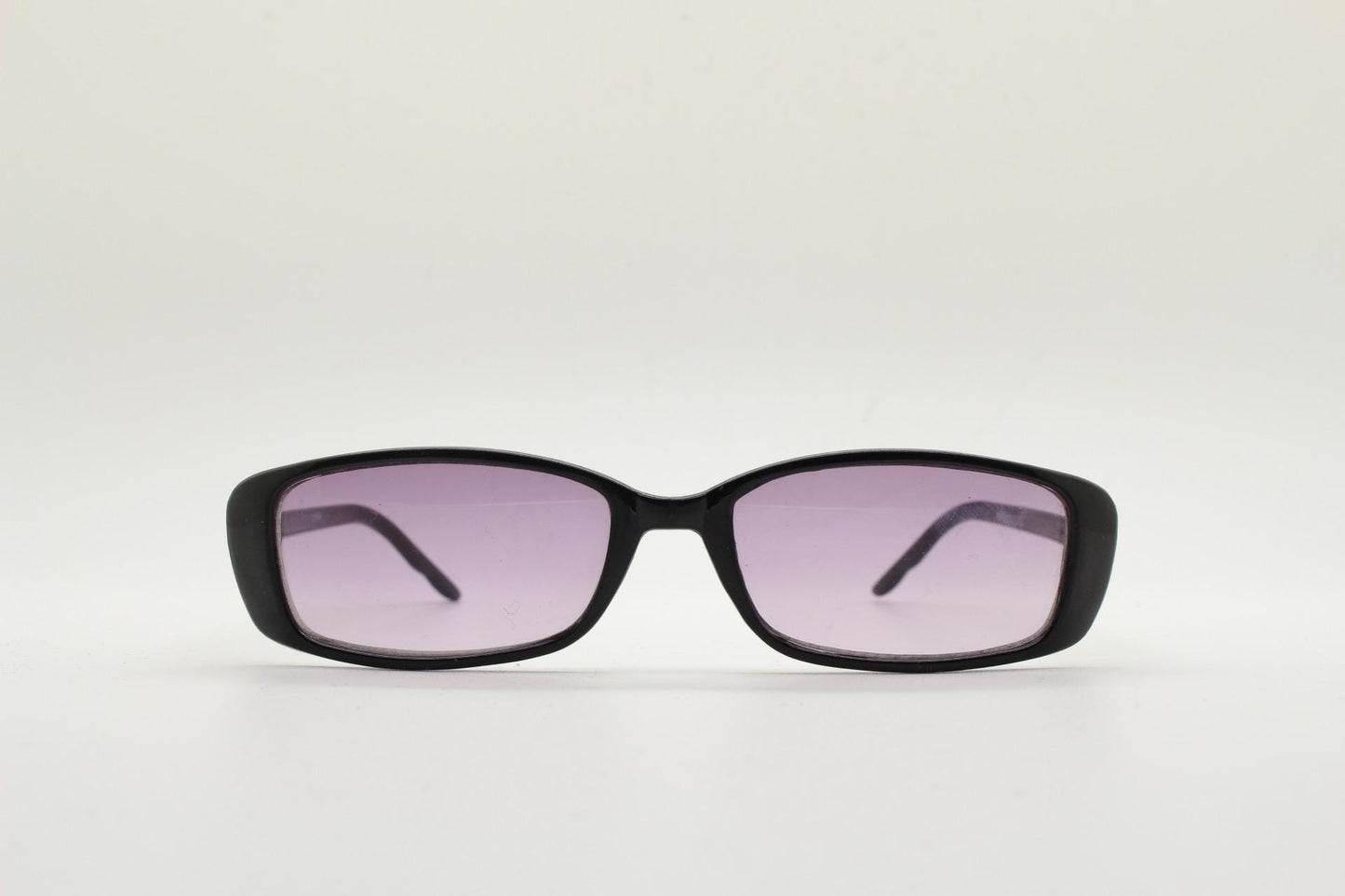 90s vintage rectangular sunglasses. Slim low profile black gloss frame with light tone purple lenses. Y2K 2000s. BNWT Unused NOS