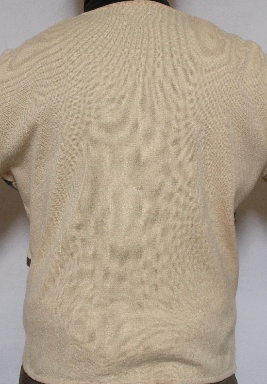 Gabicci vintage cotton knit argyle jumper in yellow with brown stripes. Mens crew neck sweater. BNWT. Round neck pullover