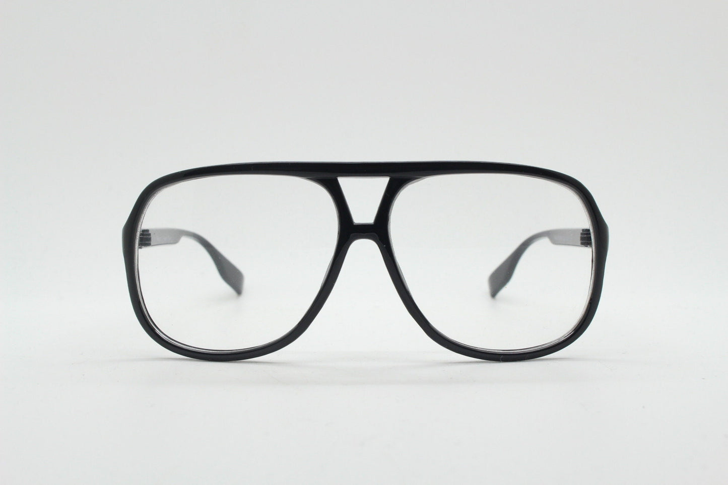 90s vintage square aviator eye glasses. Slim black gloss optical frame aviators. RX prescription eyeglasses. NOS
