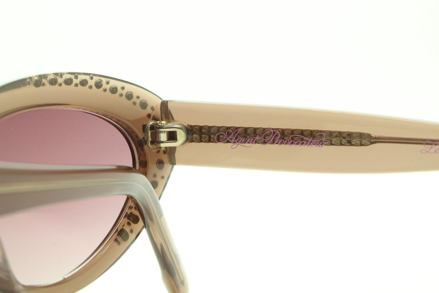 Agent Provocateur oval cateye sunglasses made in Japan by Linda Farrow. Womens transparent brown frame cat eye with diamante. NOS vintage