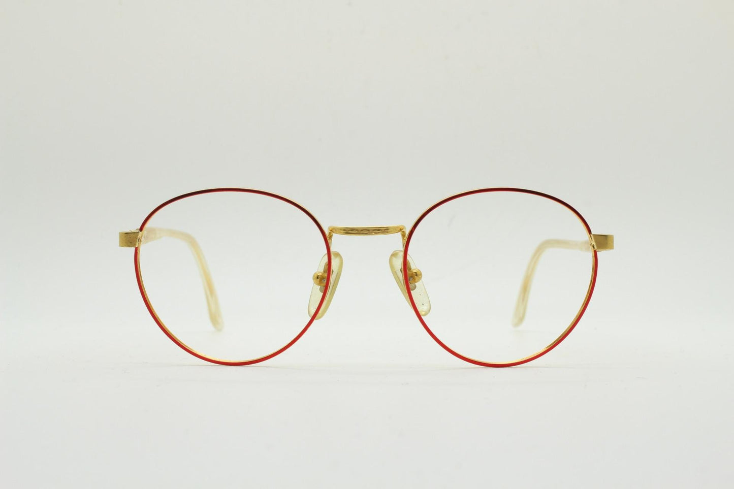Lozza 90s vintage round panto eye glasses hand made in Italy. Bright metallic red and gold optical frames. Prescription eyeglasses. RX