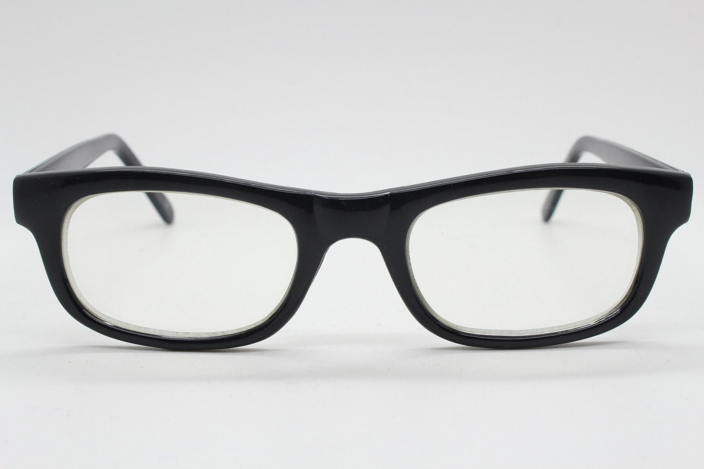 90s vintage black low profile glasses. 60s design rectangular gloss acetate optical frames. Prescription eyeglasses. RX Spectacles. BNWT NOS