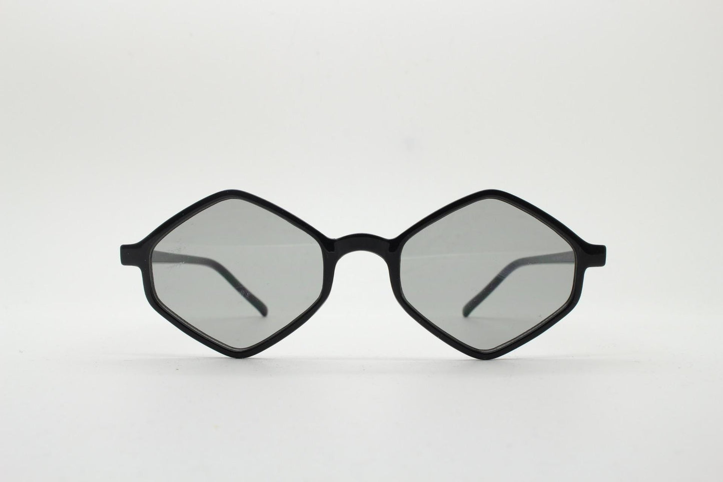 90s vintage diamond hexagon sunglasses. Atmospheric 6 sided black gloss frame with extra light tone lenses. Unused BNWT