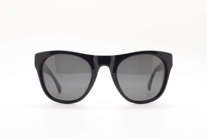 Linda Farrow Collaborations sunglasses with LUELLA. Limited production black acetate chunky wayfarer design with heart crests. NOS vintage