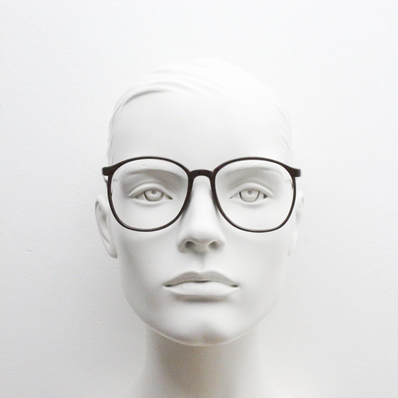 80s vintage dark brown round eye glasses. Slightly oversized slender optical frames. Prescription eyeglasses. RX spectacles
