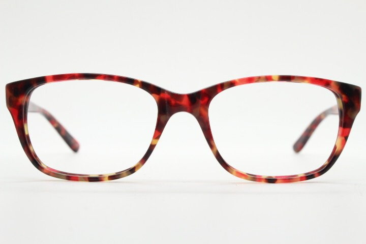Anna Sui modified wayfarer design eye glasses. Superb marbled acetate optical frames with red tones. Prescription RX vintage eyeglasses