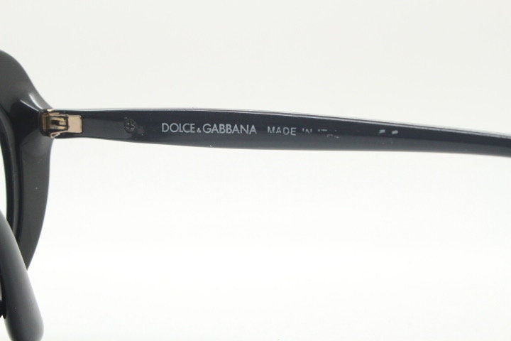 Dolce Gabbana oval cat eye glasses made in Italy. Stylised black gloss acetate optical frames. Womens prescription vintage cateye. RX pin up
