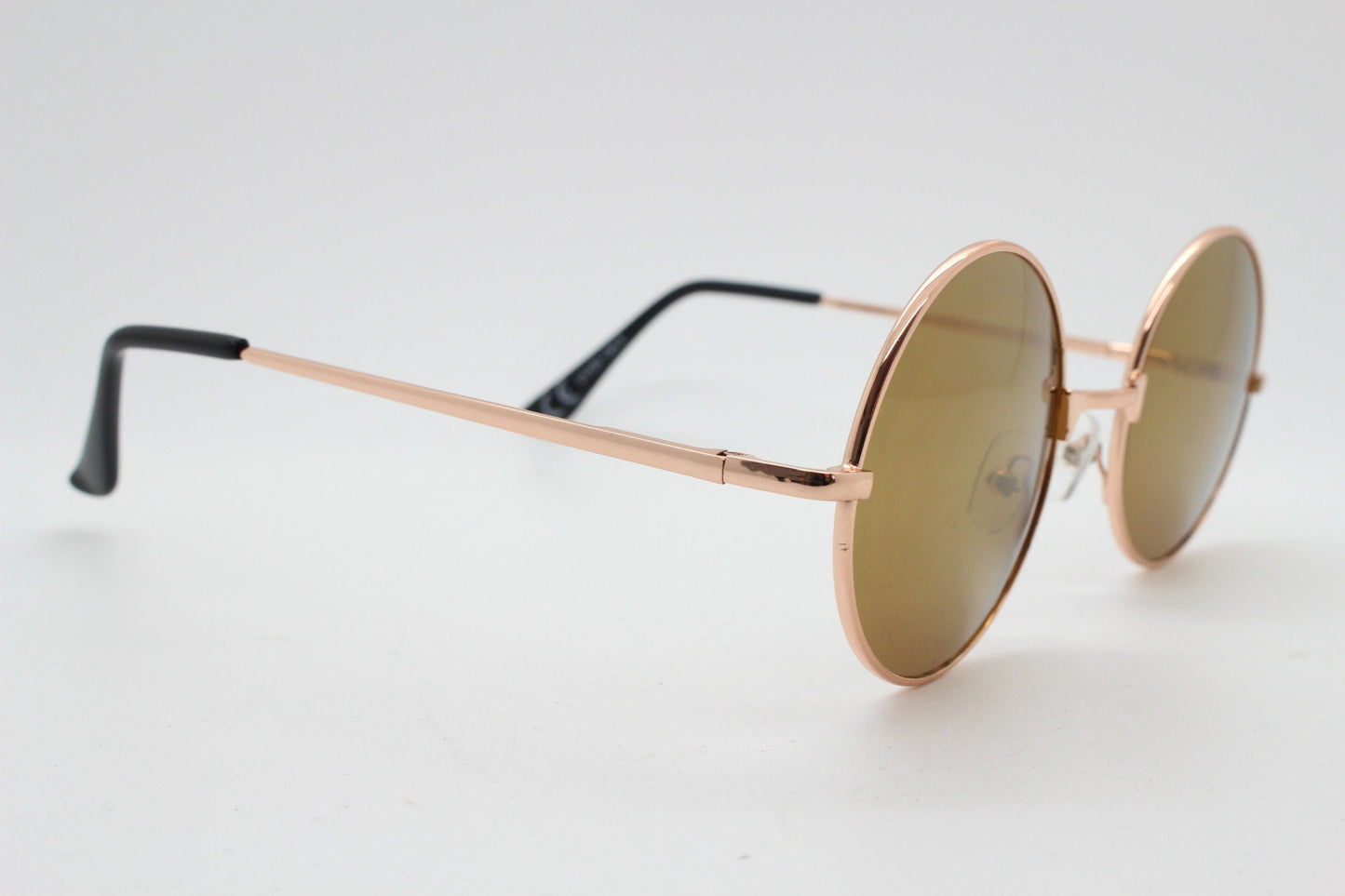 90s round vintage sunglasses. Rose gold frame with brown lenses and slight gold mirror glaze. 1920's style. Unused BNWT