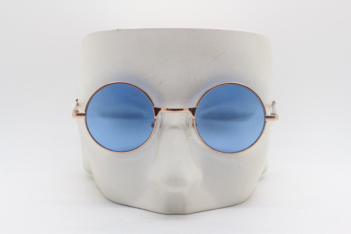 Kids 90s round vintage sunglasses. Rose gold metal frame with sky blue lenses. Childrens. John Lennon. BNWT