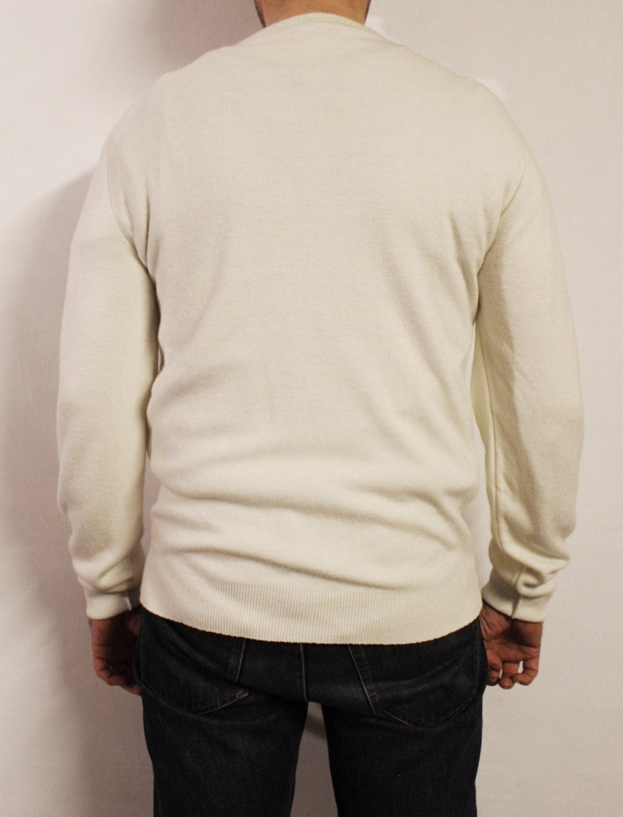 Pierre Cardin vintage 80s V neck knit jumper. Mens plain white slim fit pullover sweater top. True vintage original