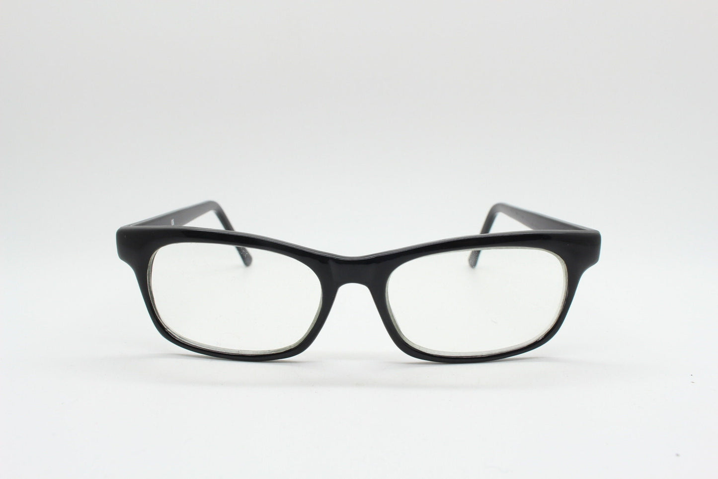 90s vintage black low profile glasses. 60s design rectangular gloss acetate optical frames. Prescription eyeglasses. RX Spectacles. BNWT NOS