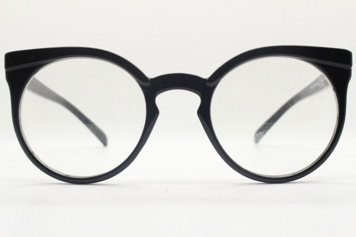 Y2K vintage round cat eye glasses. Black cateye optical frames. Womens prescription eyeglasses. Rockabilly. Clear lens spectacles. RX