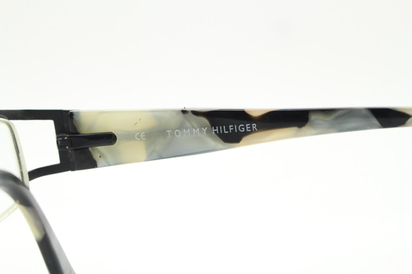 Tommy Hilfiger vintage eye glasses. Black and white marbled acetate optical frame with diamante. Prescription eyeglasses. RX spectacles. 90s